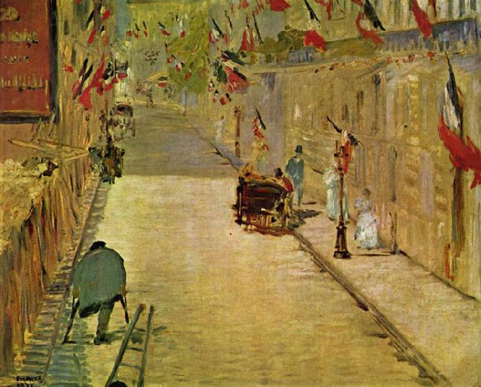 Edouard Manet Rue Mosnier mit Fahnen oil painting picture